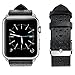 top4cus Genuine Leather iwatch Strap Replacement Band Stainless Metal Clasp, Compatible with Apple Watch 42mm 44mm 45mm Series 7/6/SE/5/4/3/2/1 and Sport Edition（42mm/44mm/45mm, Breathable Black
