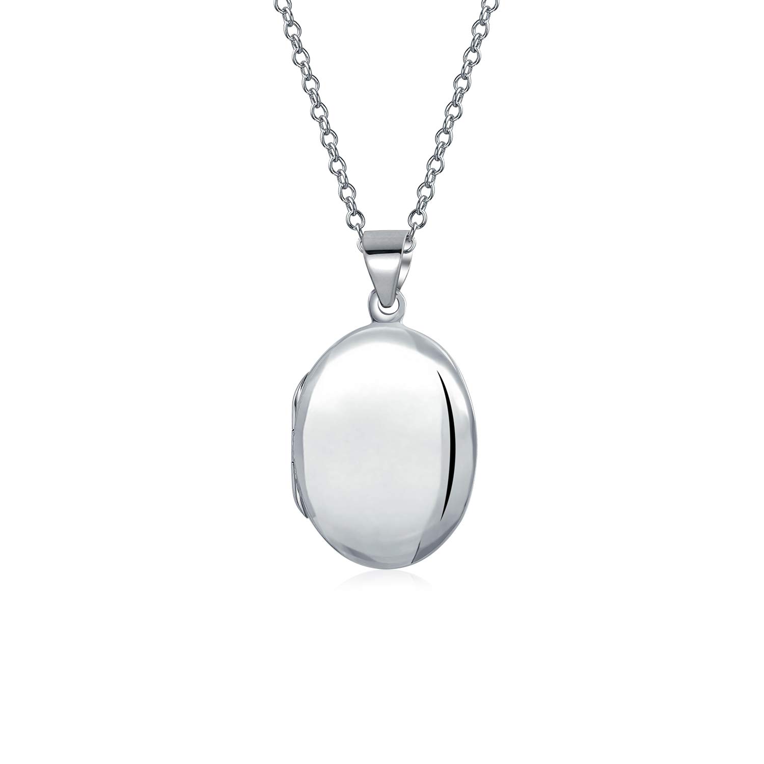 Bling Jewelry Petite X Small Simple Dome Oval Photo Lockets for Women & Teens Hold Pictures Polished .925 Silver Locket Necklace Pendant 0.75 Inch โ image 1