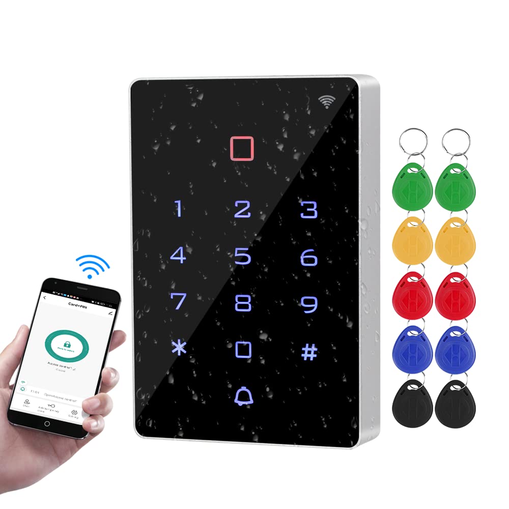 FusyTuly WiFi Tuya RFID Access Control Keypad Wireless IP68 Waterproof Access Controller Keyboard WG26/34 Phone APP Password Unlock System+ 10pcs Keyfobs