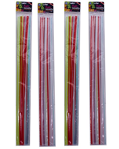 Pack of 100 Disposable Extra Long Novelty Straws in Assorted Colors, 27