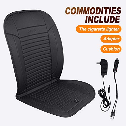 LARROUS Leather Heated Car Seat Cushion with Pressure-Sensitive Switch and Overheat Protection Thermostat,for Office Chair,Home and More,with Power Adapter.(12Volt,Black)
