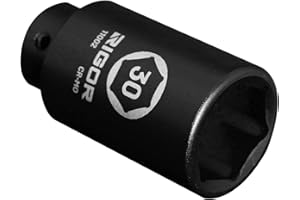 RIGOR 11002 30mm Axle Nut Impact Socket | 1/2-Inch Drive, 6 Point, Deep, CR-MO, Metric | Quick-Fit for Hog Ring Anvil | Laser Etched