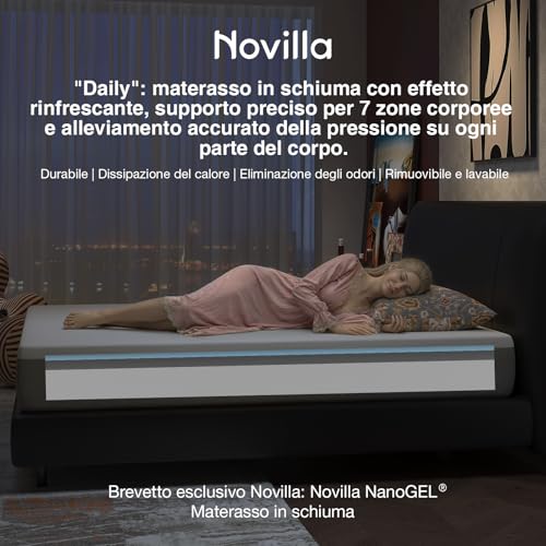 Novilla Single Mattress 90 x 200 cm, Height 20 cm – Memory Foam Gel & Bamboo Fibre, Breathable with 7 Zone Support, Washable Mattress Cover 60 °C, OEKO-TEX & CertiPUR-US Certified