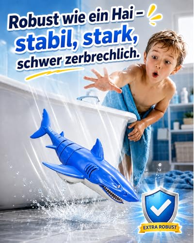 KOKODI Remote Controlled Robot Shark for Children from 3 Years - RC Water Toy with Light & Waterproof Remote Control, Summer Pool Toy, Bath Toy, Birthday Gift Boys Girls