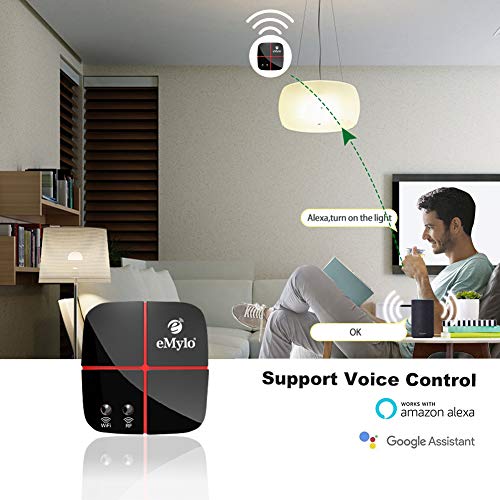 eMylo Smart WiFi Relay Switches Wireless 433Mhz RF Remote Control Light Switch Timer Controller for Household Appliance Compatible with Alexa, Google Home DC 5V-24V 1 Channel