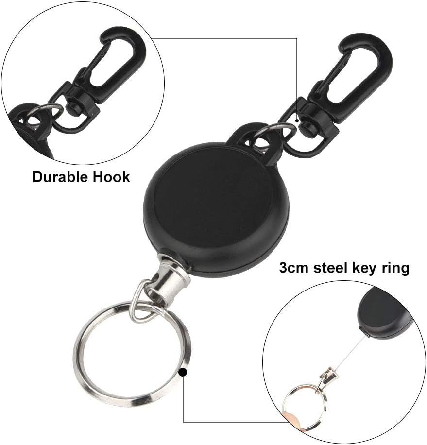 TUPARKA 4 Pieces Retractable Key Chain Heavy Duty Key Holde with 60cm/ 23.6 Inches Steel Wire Rope, Black-4pcs - Image 4