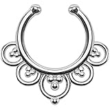 Nose RINGS - TOOGOO(R) Non Piercing Flower Petal Fan SEPTUM Nose Clip-On Hanger RINGS Stud Color:Silver