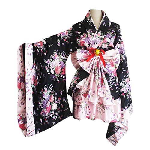 Quesera Women's Japanese Kimono Costume Sakura Printed Halloween Cosplay Outfit