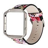 Replacement Band for Fitbit Blaze, Watchband Floral Soft Leather Strap Replacement Watch Band Wristband Bracelet Strap and Frame for Fitbit Blaze