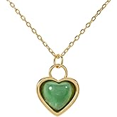 ZILENIU Heart Necklace for Women, Natural Green Jade Pendant Necklace, Dainty Gold Plated Crystal Necklace Anniversary Jewelry