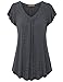 Meow Meow Lace Women's V Neck Pleated Tunic Top Lotus Short Sleeve T Shirt Blouse Black XL