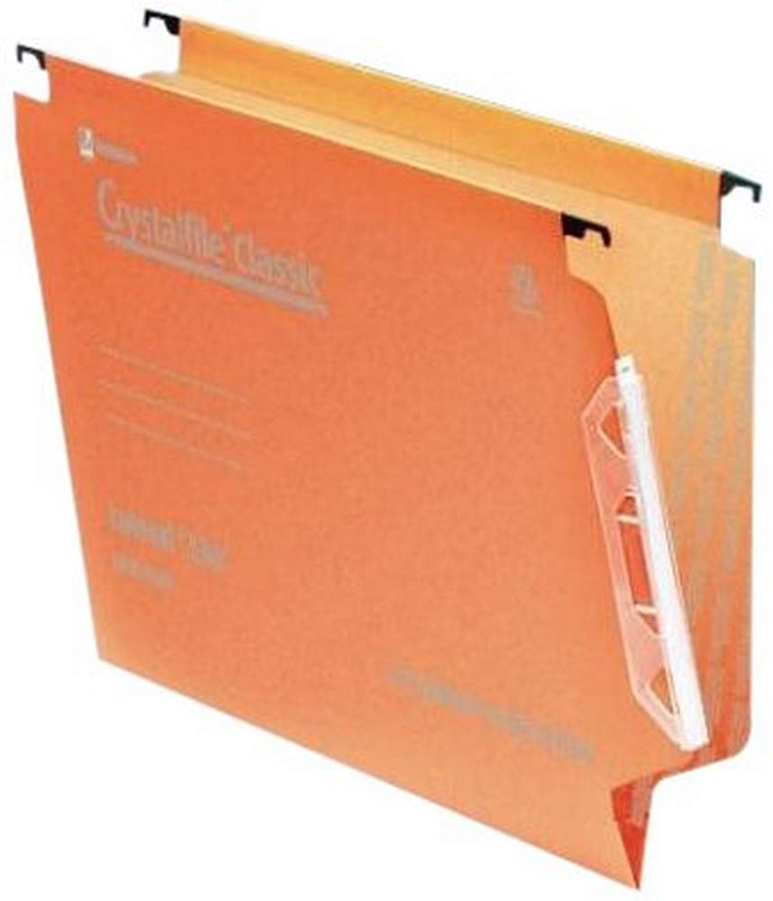 Rexel 330 Lateral Hanging Files with Tabs and Inserts, 30 mm base, 100 Percent Recycled Manilla, Orange, Crystalfile Classic, Pack of 25, 3000110
