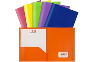JAM PAPER Plastic 2 Pocket POP Folders - Durable School Folders - Assorted Primary Colors - 6/Pack