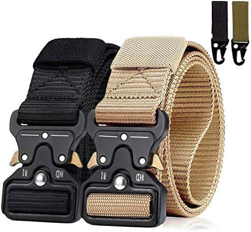 2 Pack Men Tactical Belt 1.5 Inch Heavy Duty Belt, BESTKEE Nylon Military Belt with Quick-Release Metal Buckle, Gift with Tactical Molle Pouch and Hook