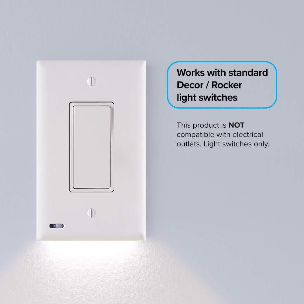 4 Pack - SnapPower SwitchLight - LED Night Light - For Single-Pole Light Switches - Light Switch Plate With LED Night Lights - Adjust Brightness - Auto On/Off Sensor - (Rocker, White)