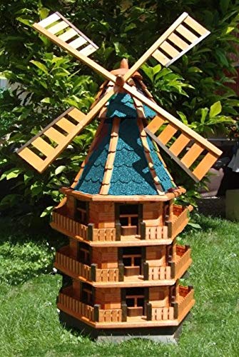 BTV MEGA Windmühle,gartenwindmühlen, windmühlen Garten, WMB160bl-OS ohne o. mit Solarbeleuchtung für Außen 1,60 m groß blau g