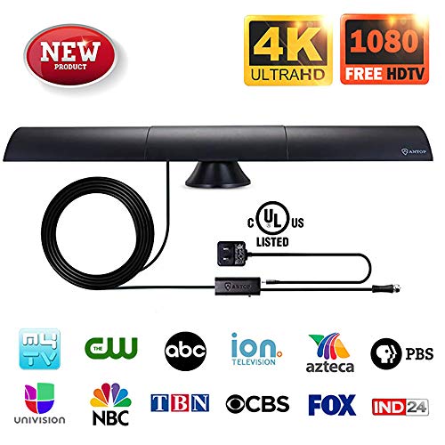 ANTOP Indoor Amplified HDTV Antenna with Smartpass Amplified & Built-in Noise-Free 4G LTE Filter, 65-Mile Range Multi-Directional Reception Range, 10ft Detachable Coaxial Cable & Table Stand - Thumbnail 7