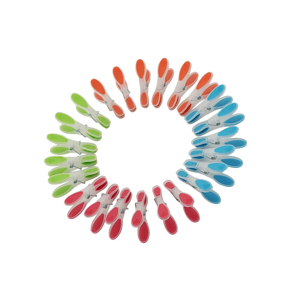 Maishijie 24 pack Soft Grip Clothes Pegs，Multi Colour Washing line Laundry Pegs，Sturdy Non Slip Plastic Clothes pins for Air-Drying Clothes (6 Green, 6 Red, 6 Blue, 6 Orange) (Plastic-24 packs)