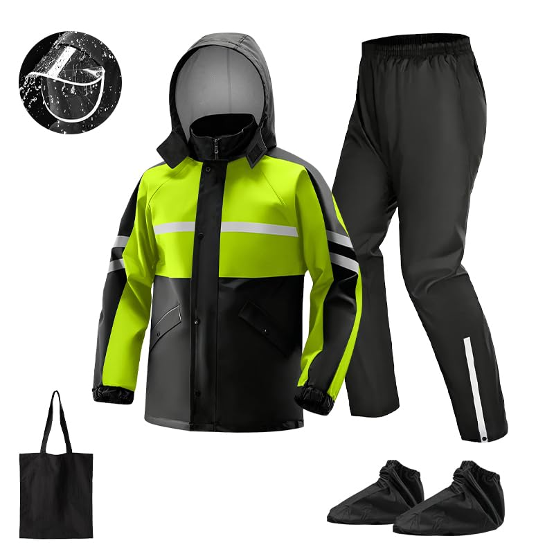 ZGMSDSCZ Traje Impermeable para Lluvia Motociclista, Alta Calidad Chubasquero Seguridad Reflectante con Capucha & Cubrezapatos, Traje de Lluvia para Motocicleta para Mujer y Hombre en Motocicleta