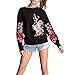 Weigou Women Rose Floral Embroidered Sweatshirt Long Sleeve Blouse Tops Pullovers Tops Stylish Outwear