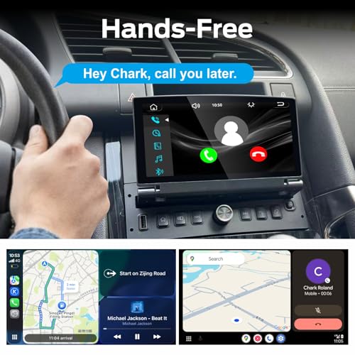 Peugeot 206 207 308 3008 Citroen C2 C3 C4 Picasso Single DIN Linux Car Stereo with Wireless CarPlay and Android Auto Touch Screen Retractable Plug and Play Bluetooth FM Radio RDS