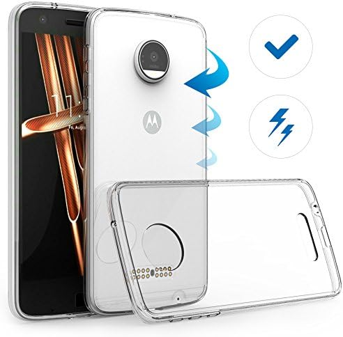 Motorola Moto Z Droid Slim Protective Bumper Case with Hard Plastic Back Cover (Clear)