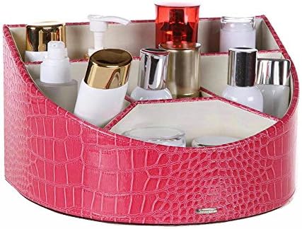 Makeup Organizer for Jewelry and Cosmetic of Faux leather Cover Crocodile Pattern Rose Red