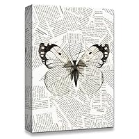 Canvas Wall Art Butterfly On The Newspaper Canvas Prints Home Artwork Decoration for Living Room,Bedroom - 12x18 inches