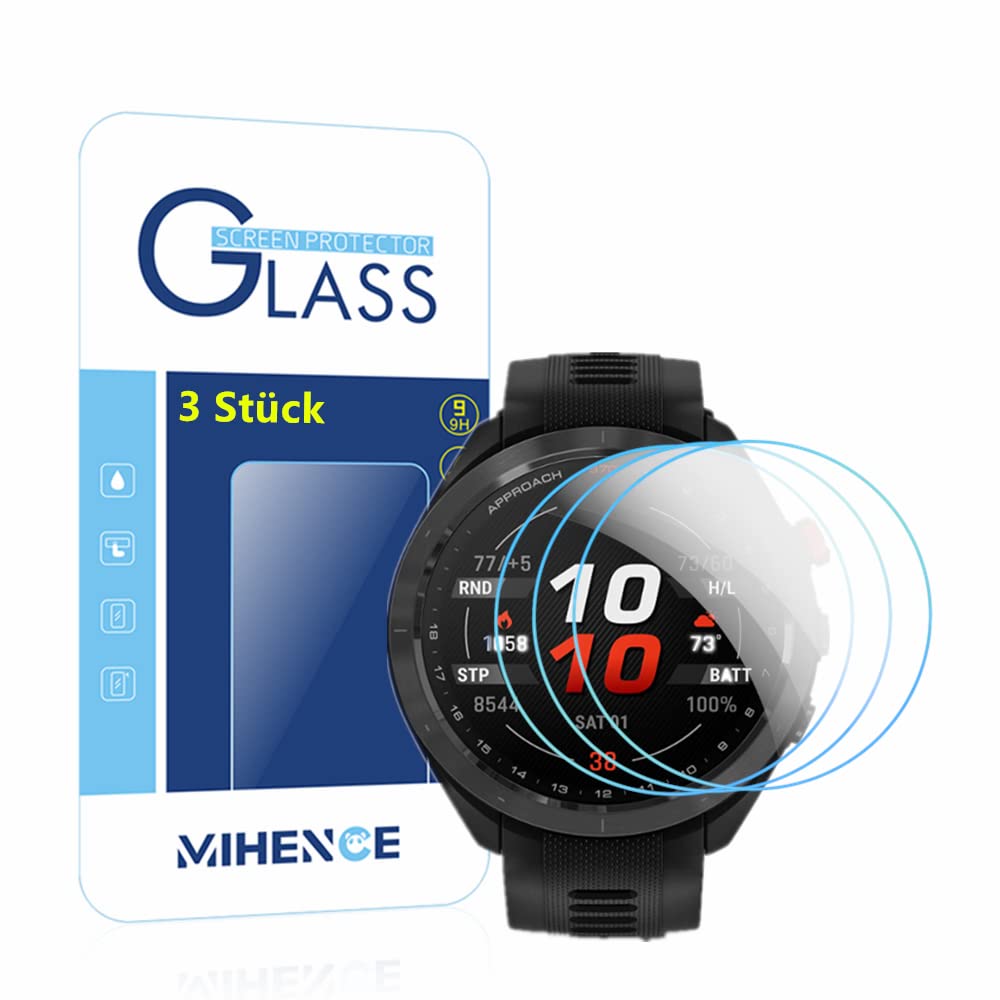 MIHENCE Compatible with Garmin Approach S70 47 mm Screen Protector, 9H Anti-Scratch Tempered Glass Film for Approach S70 47 mm Golf GPS Watch (Pack of 3)