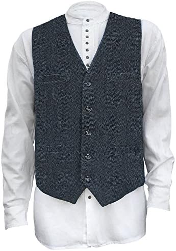 The Celtic RanchWool Blend Irish Tweed Mens Vest with Full Back, Adjustable Fabric Belt, 4 Pockets, and Herringbone Pattern
