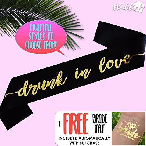 Bachelorette Sash, drunk in love sash - Black with Gold Foil Lettering - Bride Tribe, bridal party, bride, hens party, bachelorette party favors, team bride, hen do (Black Sash: Drunk in Love)