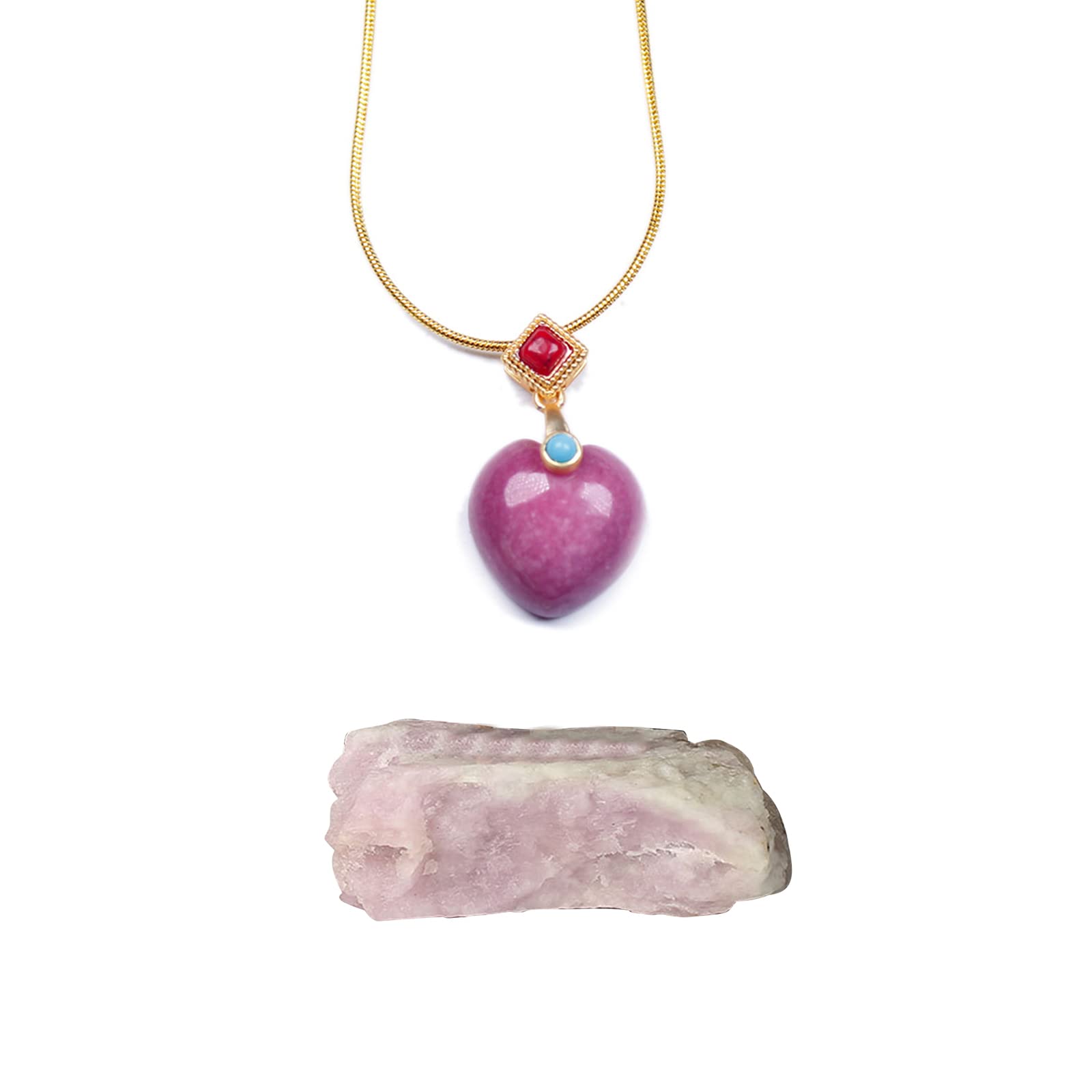 Healing Crystal Natural Energy Rose Quartz Crystal Heart Shape Pendant Necklace Spodumene Crystal Irregular Shape Incense Holder for Stick a Hole Reiki Spiritual Meditation