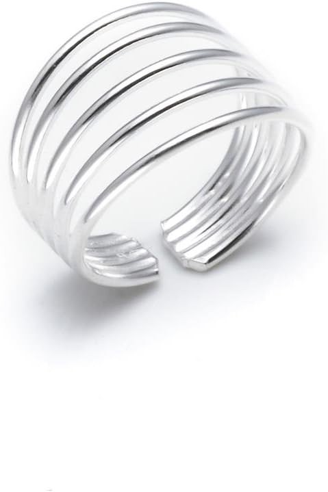 Silverly925 Solid Silver Toe Rings for Women - Midi Pinky Toe Ring - Sterling Silver Ring Women - Polished Five Band Adjustable Ring - Teenage Girls Gifts - Girls Jewellery
