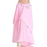 ZLTdream Belly Dance Chiffon Skirt with Gold Coins Belly Dancer Dancing Costume for Girls and Women Halloween Rave Outfits