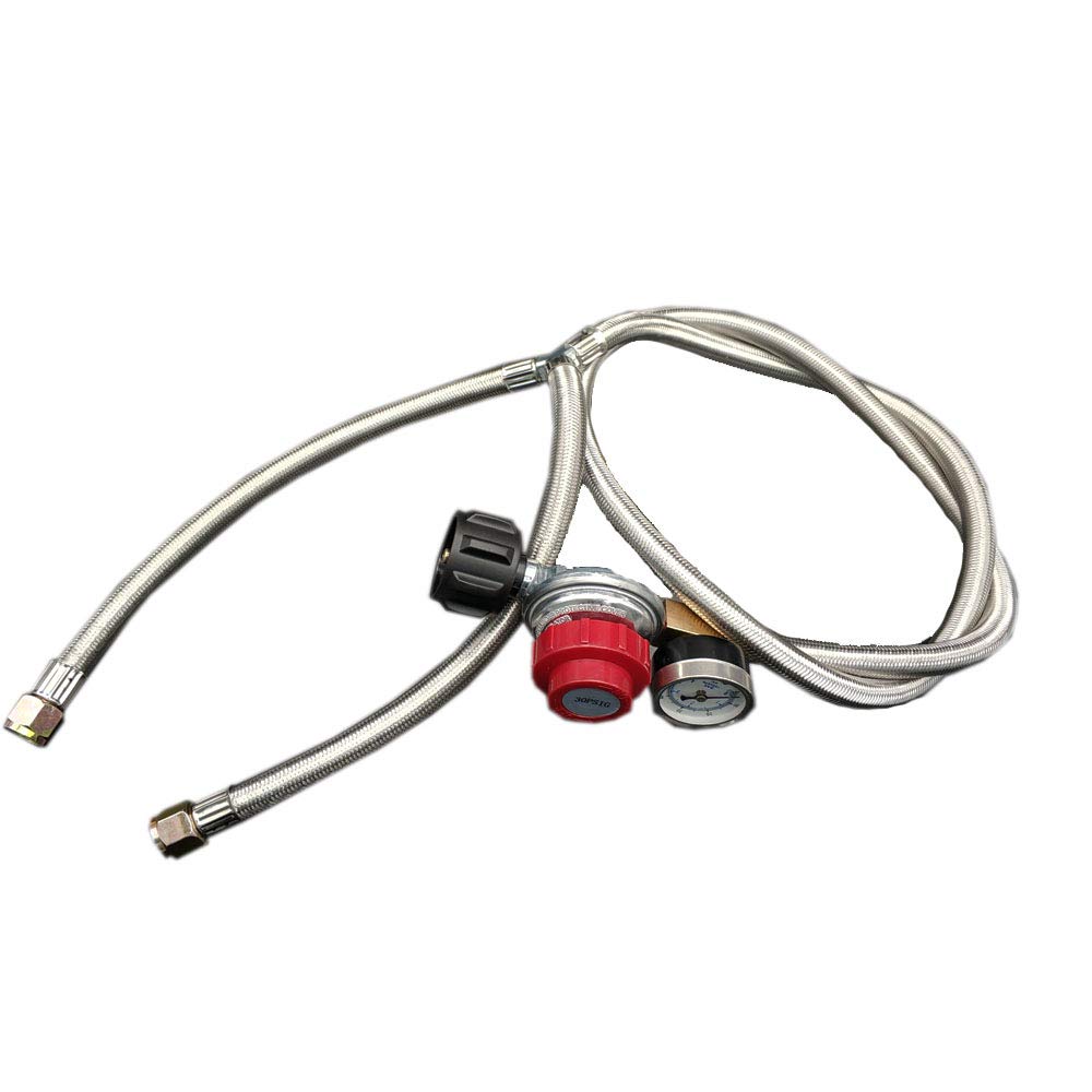 MENSI 0-30 PSI Adjustable Regulator with Stainless Braided 2 Y-Splitter Hose for Heaters/Grills, Fire Pit High Pressure Regulator Valve