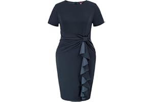 Hanna Nikole Wmens Plus Size Wear to Work Dress 50s Vintage Ruffle Peplum Cocktail Pencil Knee Dress