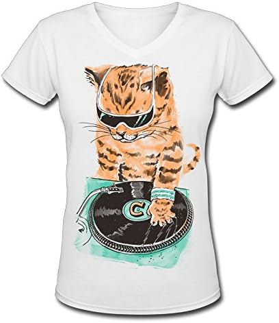 Dj Cat V Neck Woman's Fashionable Teeshirts Women's Fashion