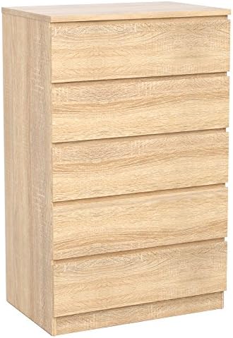 INFINIKIT Haven 5-Drawer Chest, 50 x 66 x 122cm, Golden Oak Effect