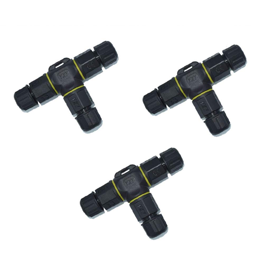 Set of 3 NUZAMAS 3 Ways 3 Pin Waterproof Connector Outdoor Junction Box IP68 Electrical Connectors for 4.5mm-10mm Cable, Outdoor Lighting, Christmas, Street Light, Led Lamp, Solar Supplies