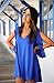 QIYUN.Z Women's Long Batwing Sleeve Mini V-Neck Irregular Hem Casual Loose Chiffon Dress Navy Blue