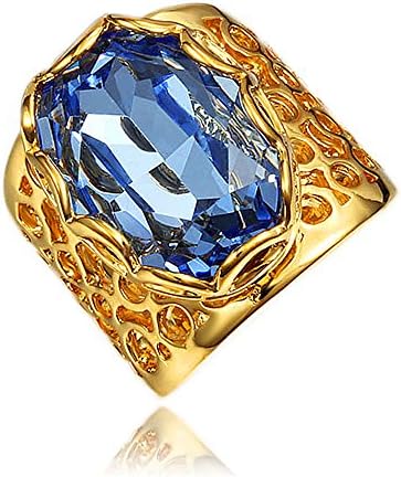 Vintage Blue Sapphire Gemstone Hollow Wedding Band Ring For Men Bridal Jewelry