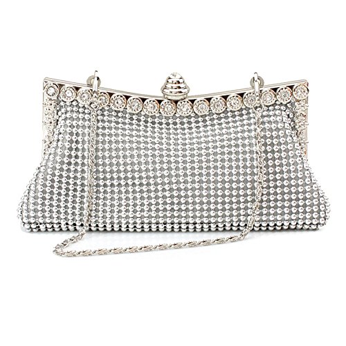 Women Handbags Rhinestone Evening Bags Crystal Party Clutches Bag (Silver)