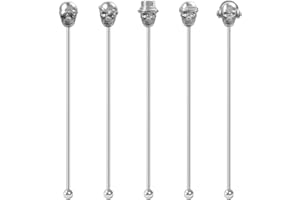 Mewuthede Skull Shape Swizzle Sticks, Reusable Stainless Steel Coffee Beverage Stirrers Cocktail, 5-Pack Drink Stir Sticks for Bar Party Home Office (Silver)