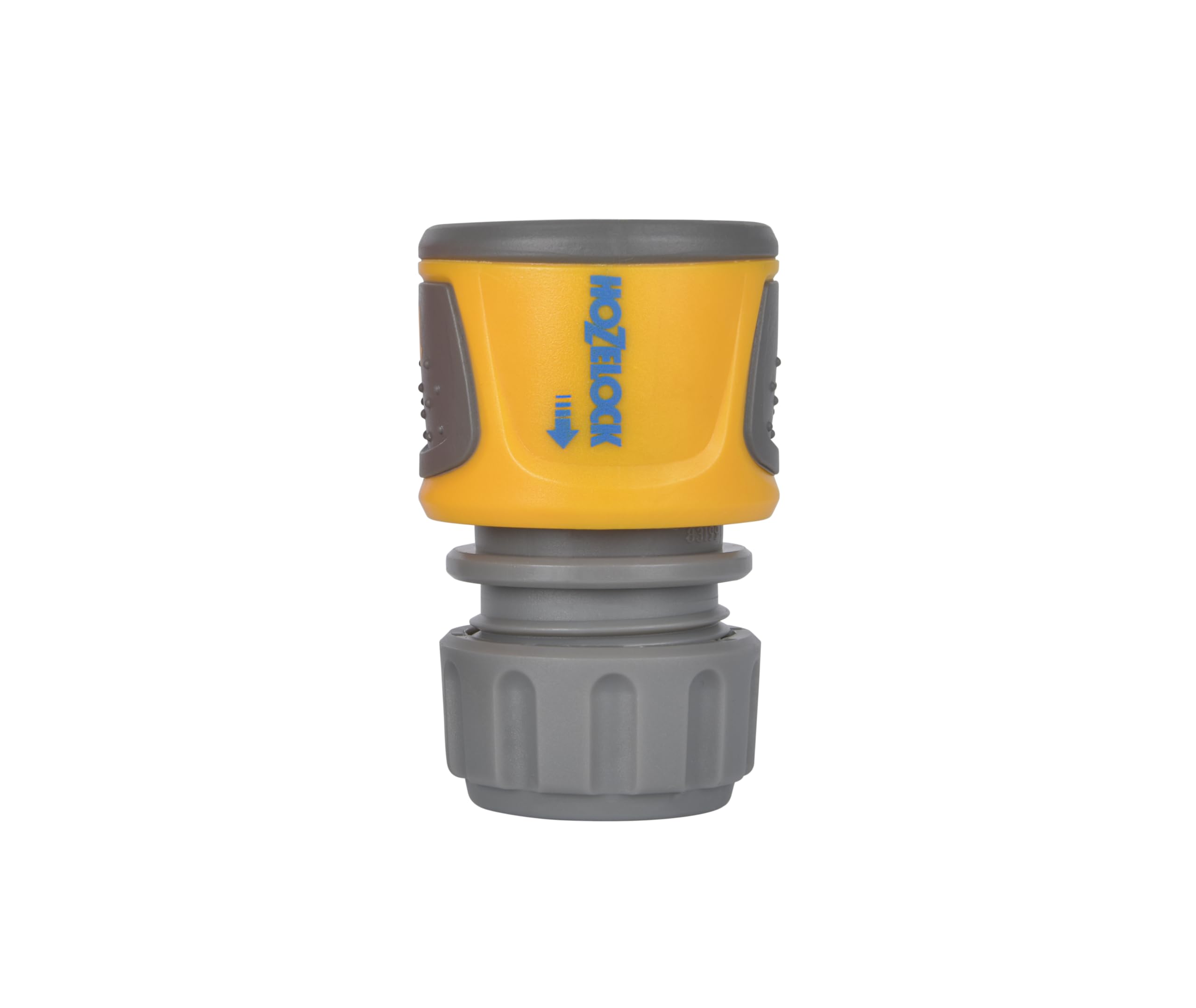 HOZELOCK - Hose Connector Plus ø 12.5- 15mm (1/2- 5/8") Soft Touch: Watertight, Non-slip, Flexible Hose-tail Prevents Twisting, Swelling and Leaks [2070 0000], Yellow/Grey