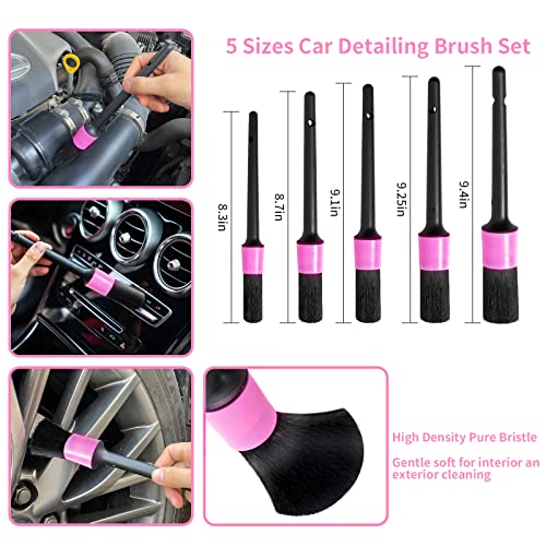 vioview Car Cleaning Detailing Kit Interior Cleaner, 14Pcs Car Cleaning Supplies with High Power Portable Car Vacuum Cleaner, Detailing Brush Set, Windshield Cleaner, Pink Car Accessories for Women