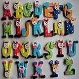XUANOU 26pcs Wooden Colorful Cartoon Alphabet A-Z Magnets under 6 Years Old Children Educational Toy