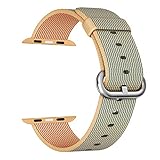 MXY Fine Woven Nylon Strap Replacement Wrist Classic Bracelet Watch Band For Apple iWatch Series 1 Series 2 (38MM-Gold/Royal Blue)