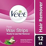 Veet, Ready-To- Use, Facial Hair Remover Strips - Sensitive Formula with Shea and Acai Berries, 12 ct