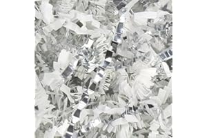 Rupert and Jeoffrey's Trading Co. Crinkle Cut Paper Shred Filler for Gift Baskets (1 Lb, White & Silver)