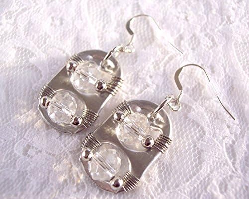 Crystal Pop Tab Earrings Clear and Sterling Silver